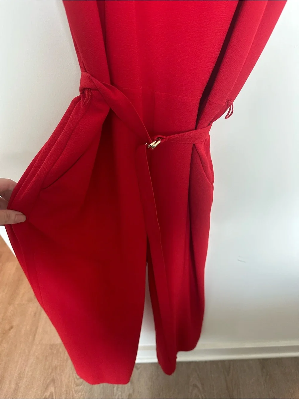 Michael Kors Red Belted Wide Leg Jumpsuit Size 2 Gold Zip Sleeveless